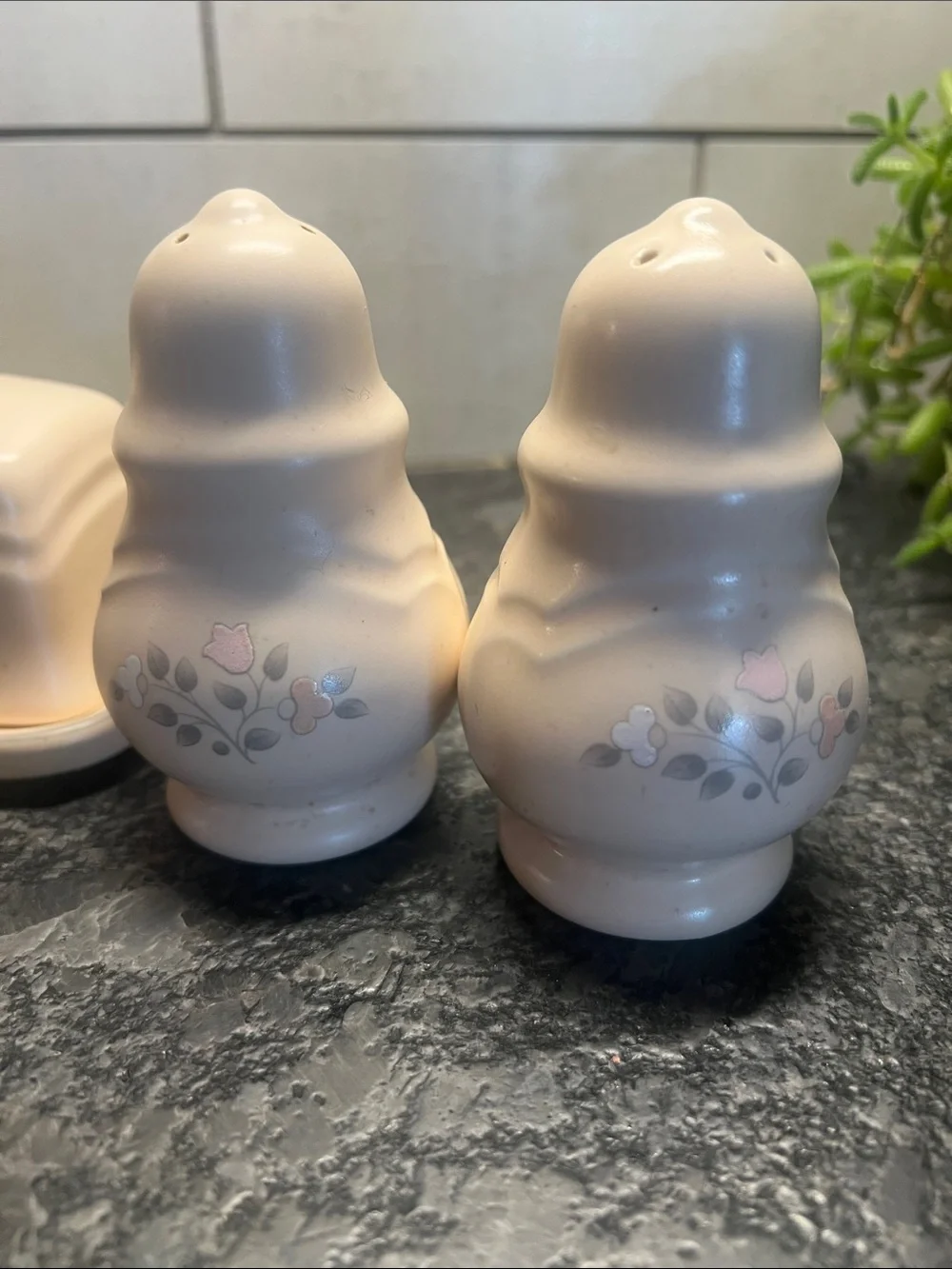 Pfaltgraff REMEMBRANCE Floral Ceramic Butter Dish with Salt & Pepper Shakers